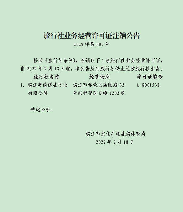 旅行社业务经营许可证注销公告（2022年第001号）.png