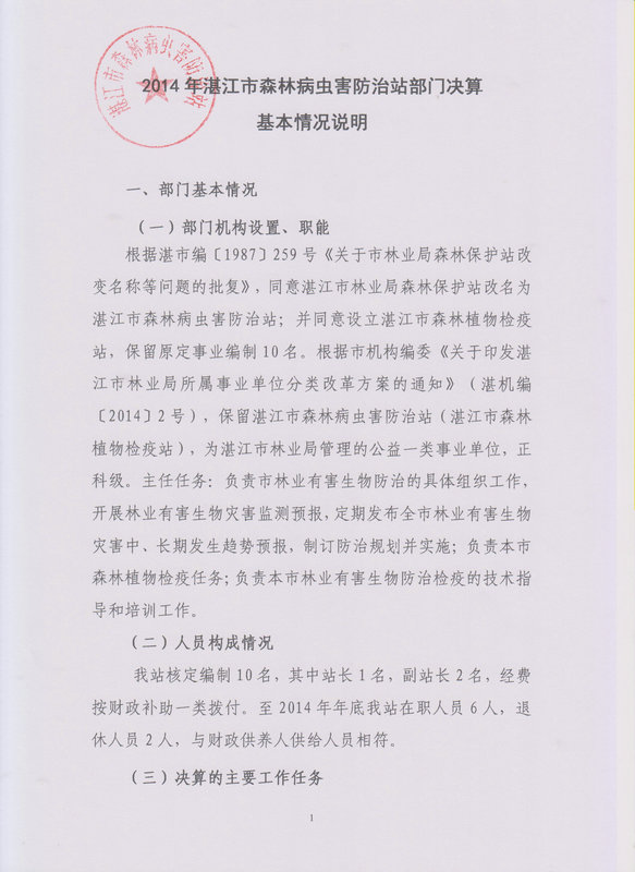 2014年湛江市森林病虫害防治站部门决算基本情况