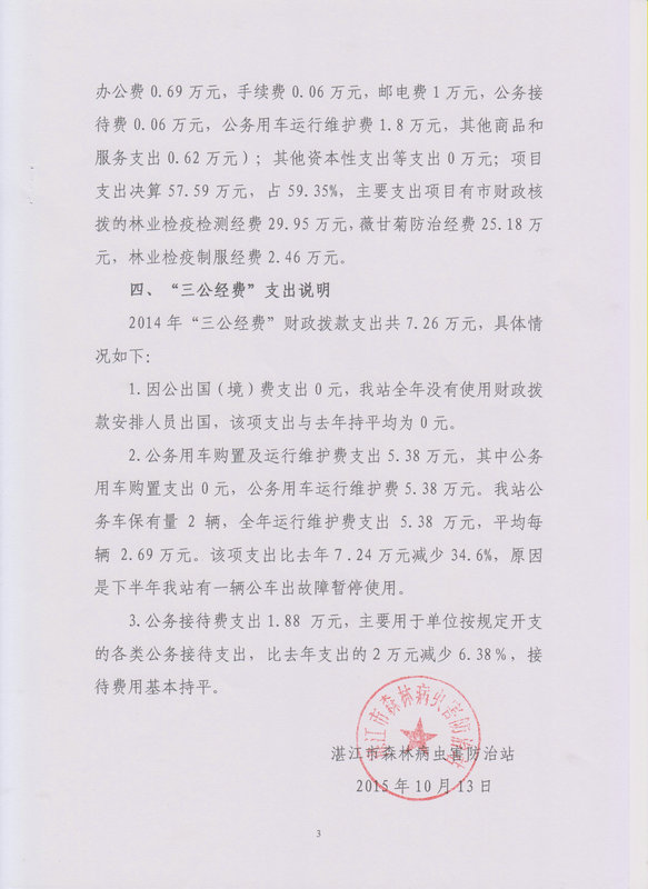 2014年湛江市森林病虫害防治站部门决算基本情况