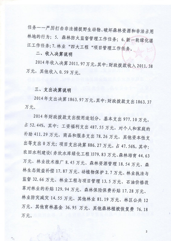 2014年湛江市林业局决算基本情况说明