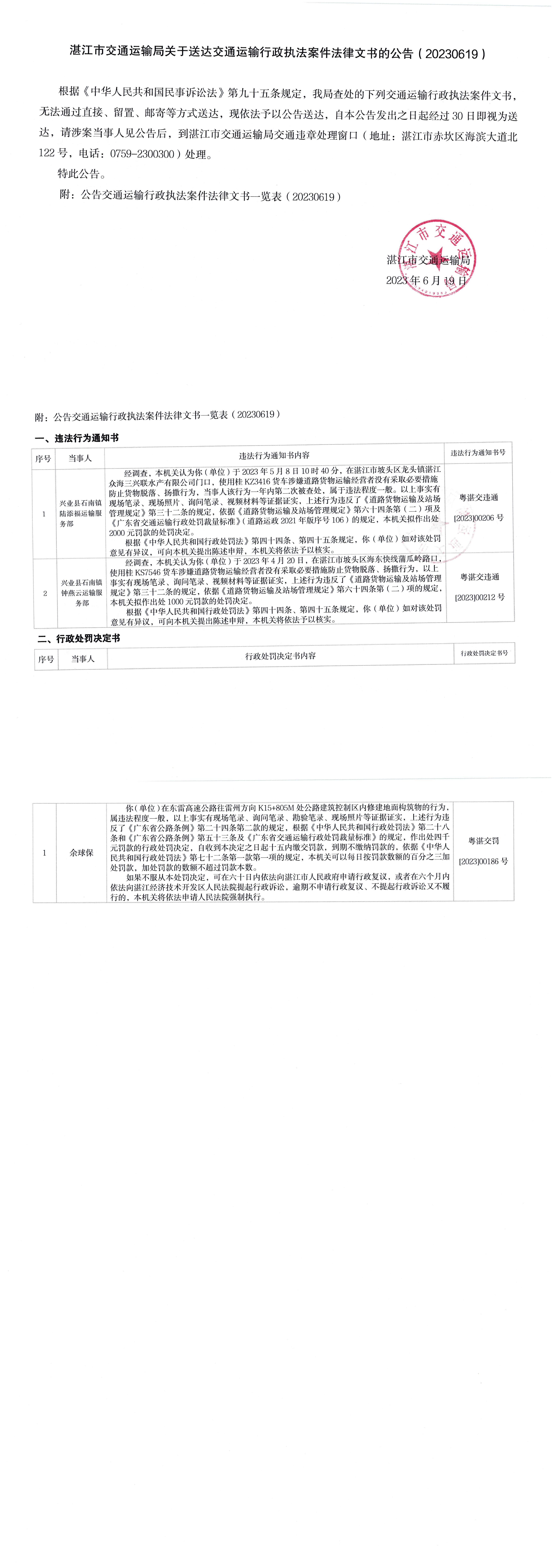 湛江市交通运输局文书送达公告20230619.jpg