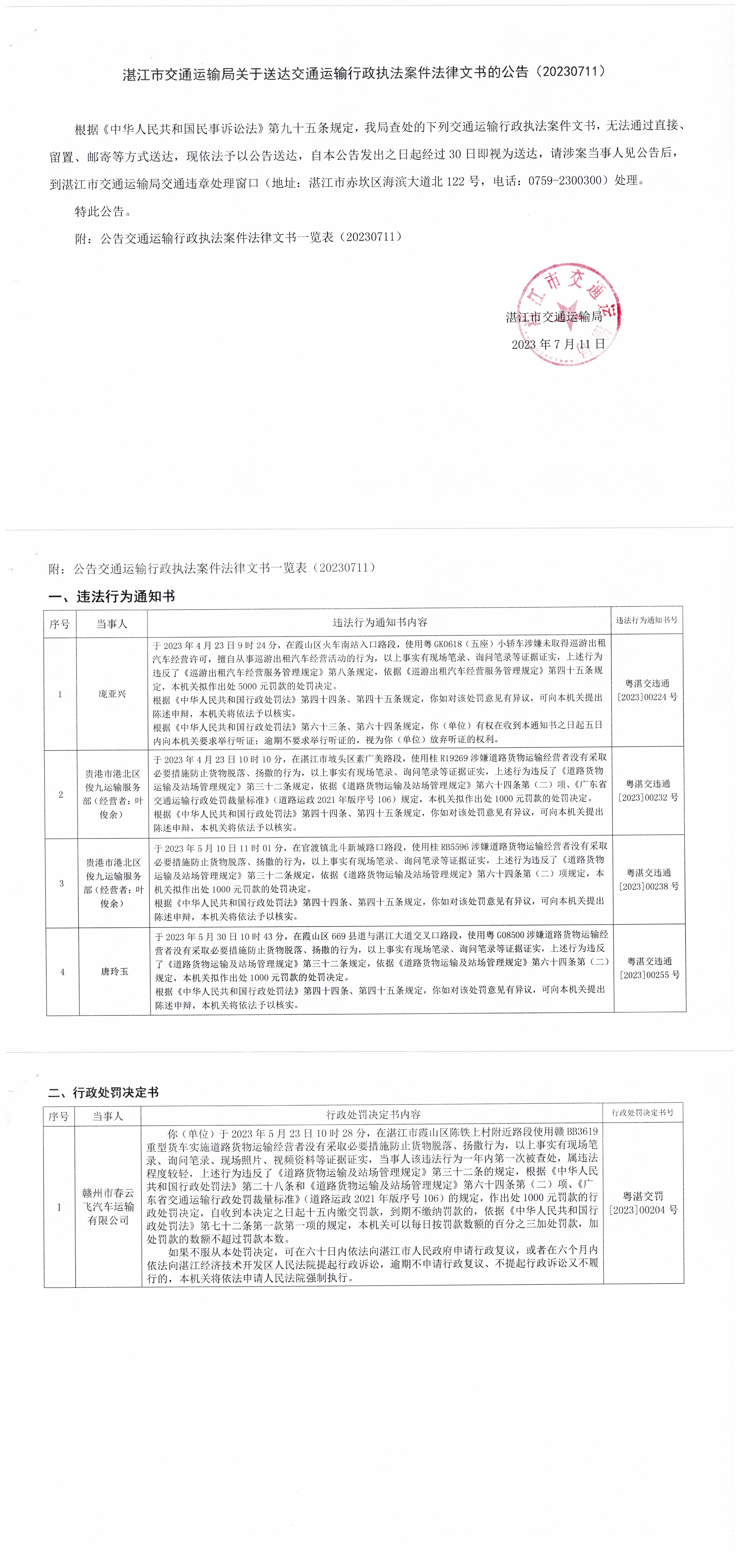 湛江市交通运输局文书送达公告20230711.jpg