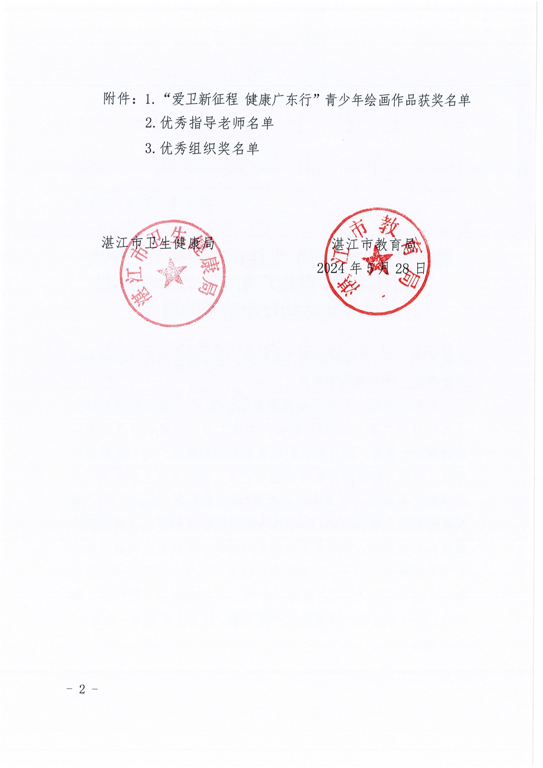 湛江市卫生健康局湛江市教育局关于开展“爱卫新征程健康广东行”青少年绘画作品征集活动评审结果的通报_01.png
